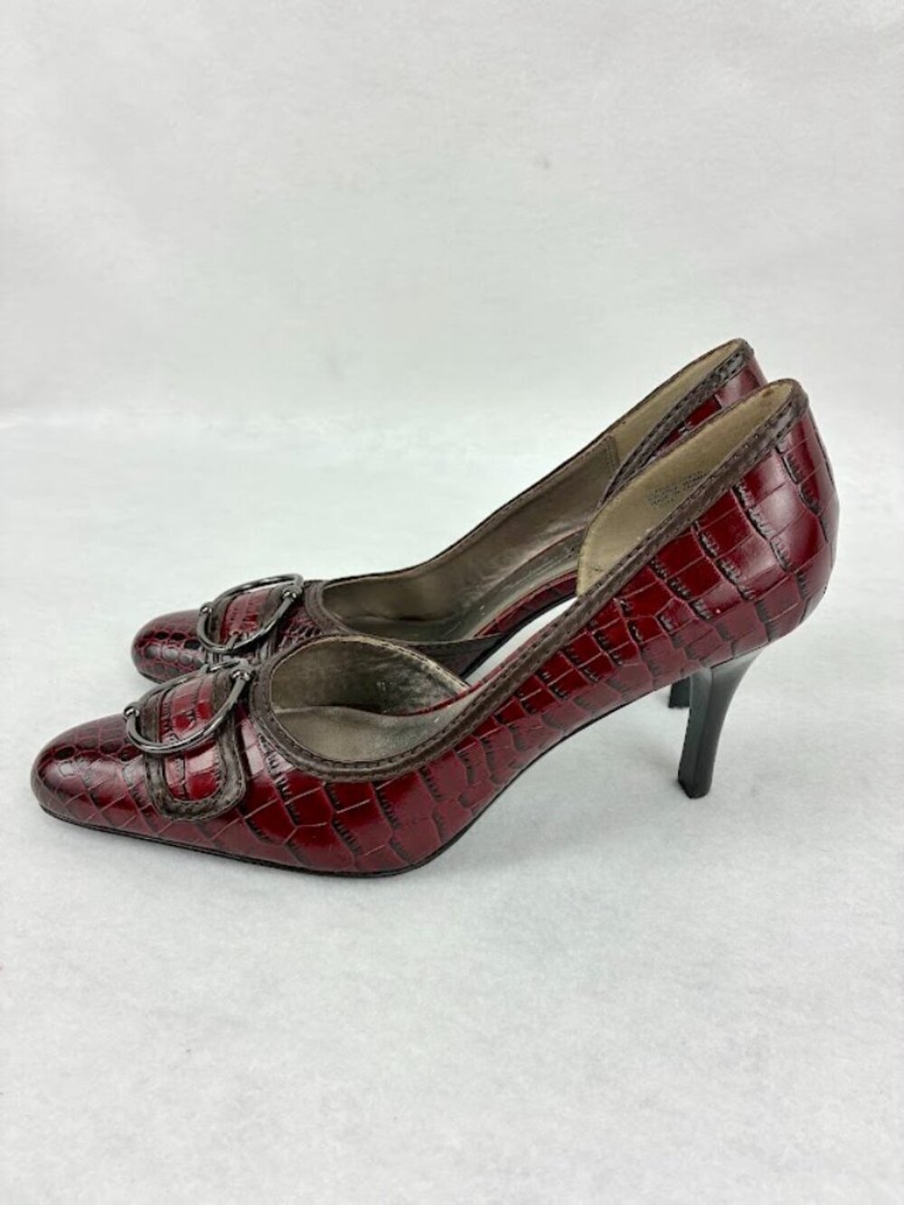 Franco Sarto Leather Snakeskin Brick Red High Heels Mob Wife Date Night Career 9